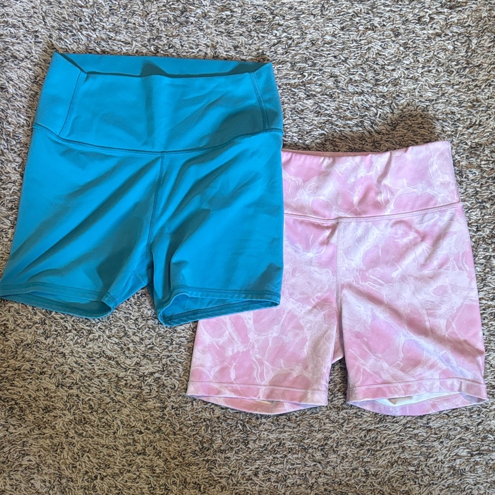 Teal and Light Pink Kids Stretch Athletic Shorts (Set of 2)